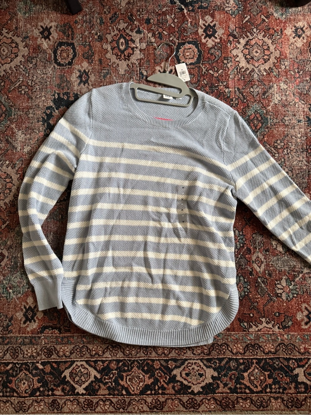 Light Blue and white Striped Crewneck Sweater